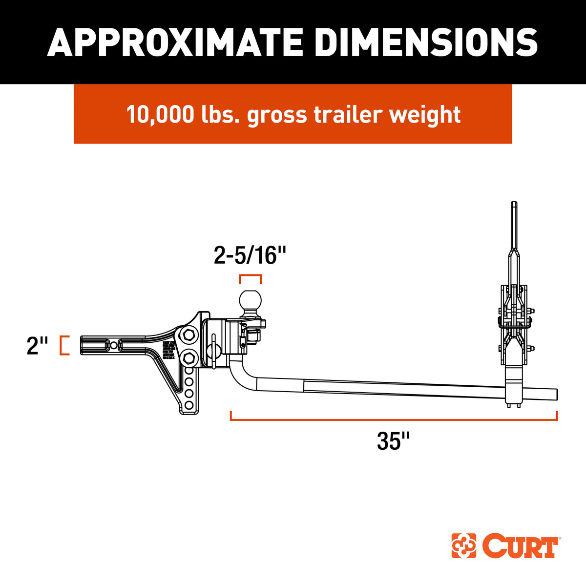 CURT 17510 TruTrack 2P Trailer-Mounted Weight Distribution Hitch with Sway Control, 8-10K