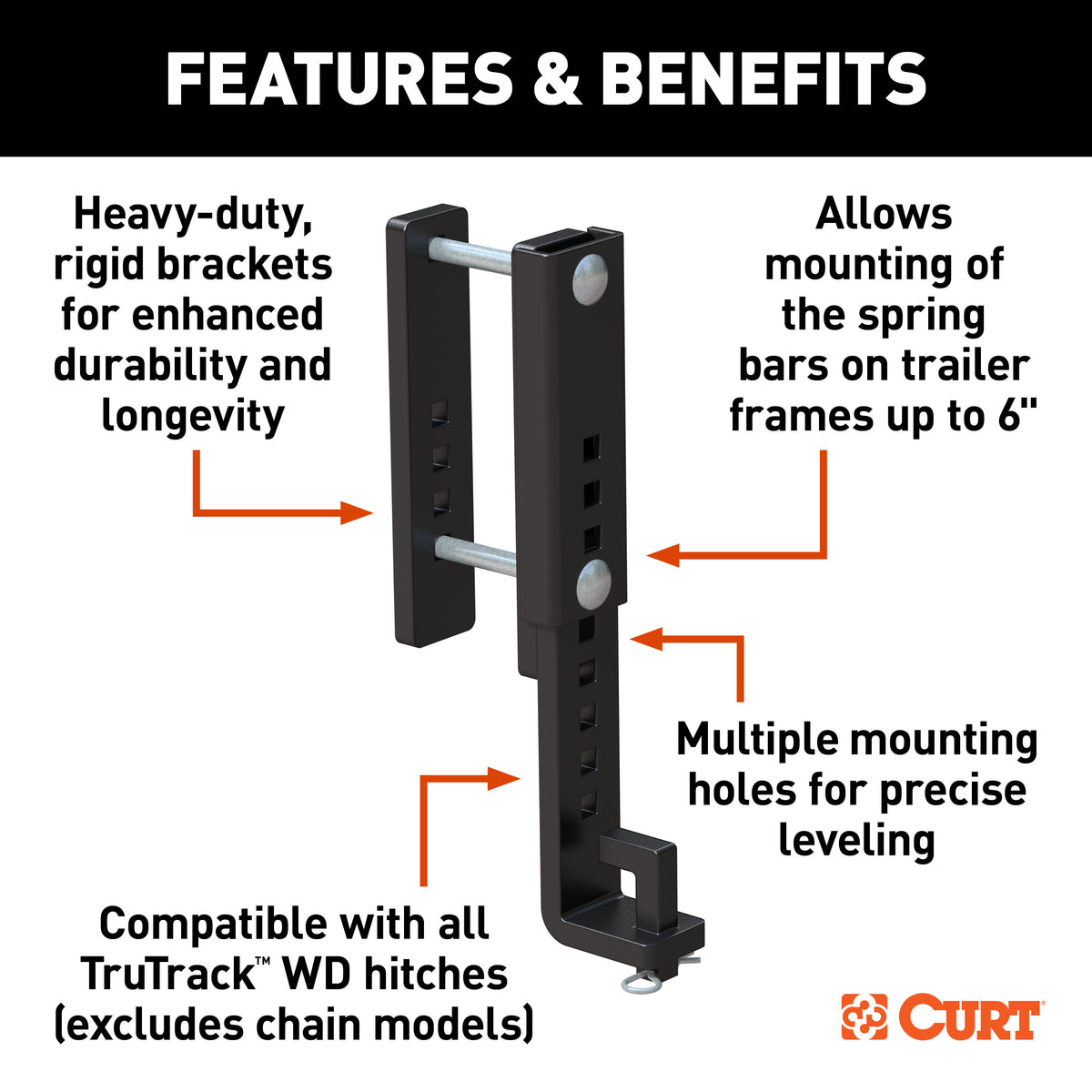 CURT TruTrack Heavy-Duty Adjustable Weight Distribution Hitch Support Brackets (2-Pack) Fits 6-Inch Trailer Frames - 17517