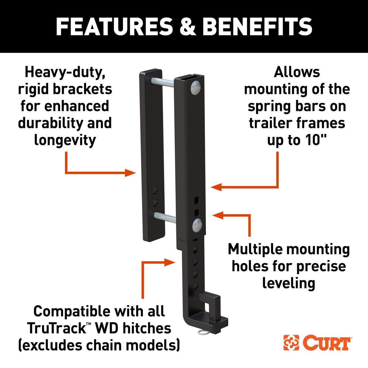 CURT TruTrack Heavy-Duty Adjustable Weight Distribution Hitch Support Brackets (2-Pack) Fits 10-Inch Trailer Frames - 17519