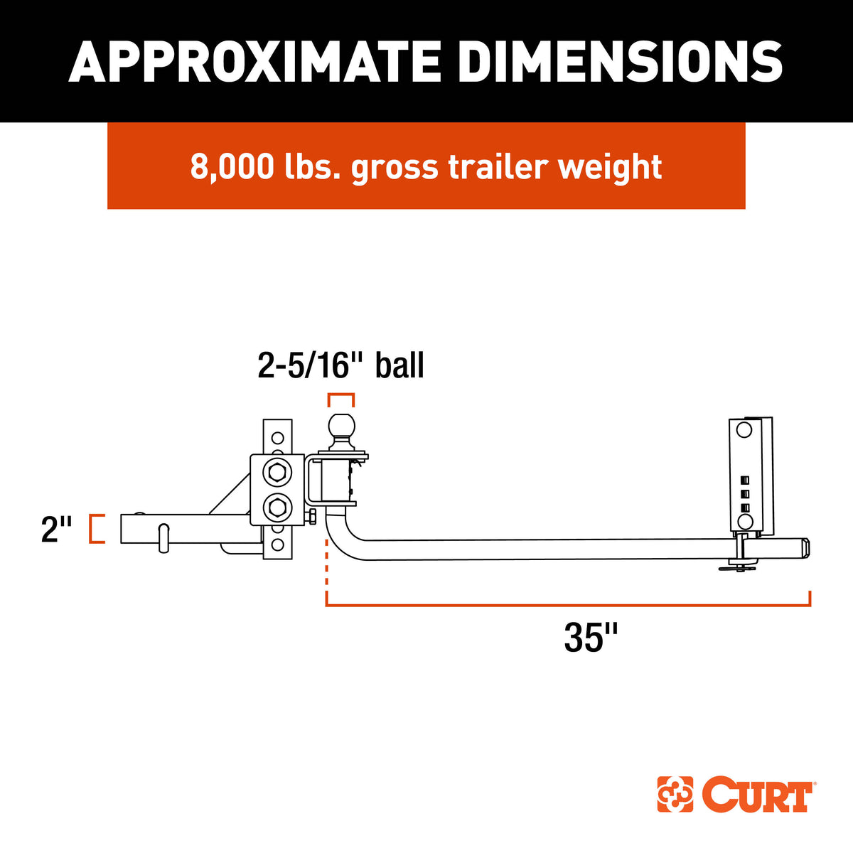 CURT 17599 TruTrack 2P Round Bar Weight Distribution Hitch with 2x Sway Control, Up to 8K, 2-In Shank, 2-5/16-Inch Ball