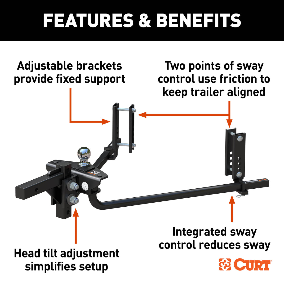 CURT 17599 TruTrack 2P Round Bar Weight Distribution Hitch with 2x Sway Control, Up to 8K, 2-In Shank, 2-5/16-Inch Ball