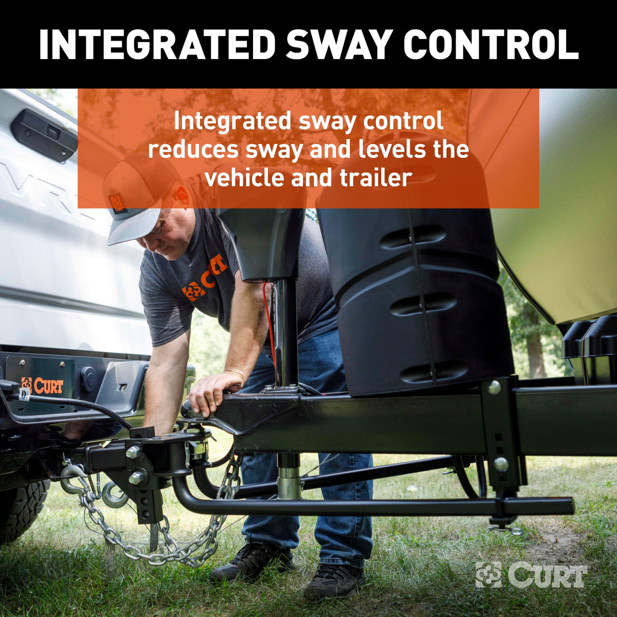 CURT 17601 TruTrack 2P Round Bar Weight Distribution Hitch with 2x Sway Control, Up to 10K, 2-In Shank, 2-5/16-Inch Ball