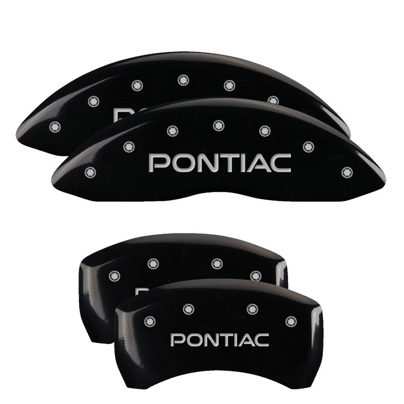 MGP 4 Caliper Covers Engraved Front &amp; Rear Pontiac Black Finish Silver Char 2008 Pontiac G8 - 18011SPOPBK
