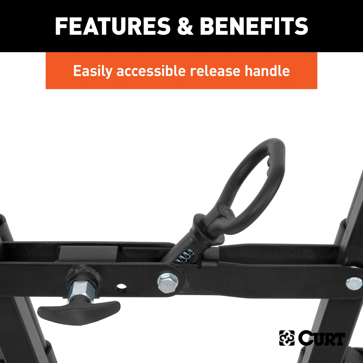 CURT 18013 Clamp On Hitch Bike Rack Mount for 3 Bikes, Fits 2 x 2 Ball Mount Shank, 135 lb Capacity, Support Strap Required, Ball Mount Not Included, Powder Coated Steel, Reflectors