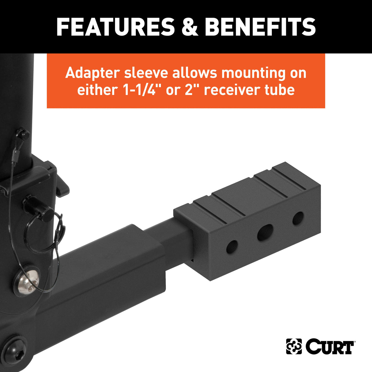 CURT 18021 Trailer Hitch Bike Rack Mount, Fits 1-1/4, 2-Inch Receiver, 2 Bicycles