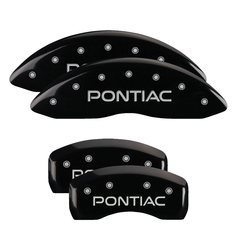 MGP 4 Caliper Covers Engraved Front &amp; Rear Pontiac Black Finish Silver Char 2004 Pontiac GTO - 18029SPOPBK