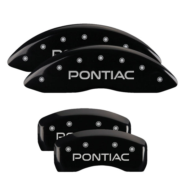 MGP 4 Caliper Covers Engraved Front &amp; Rear Pontiac Black Finish Silver Char 2004 Pontiac GTO - 18029SPOPBK