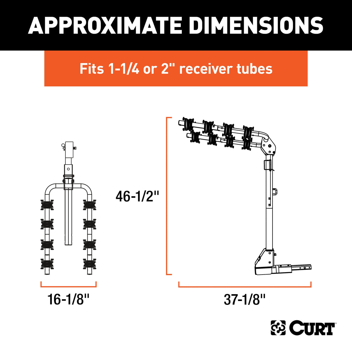 CURT 18030 Extendable Trailer Hitch Bike Rack Mount, Fits 1-1/4, 2-Inch Receiver, 2 or 4 Bicycles