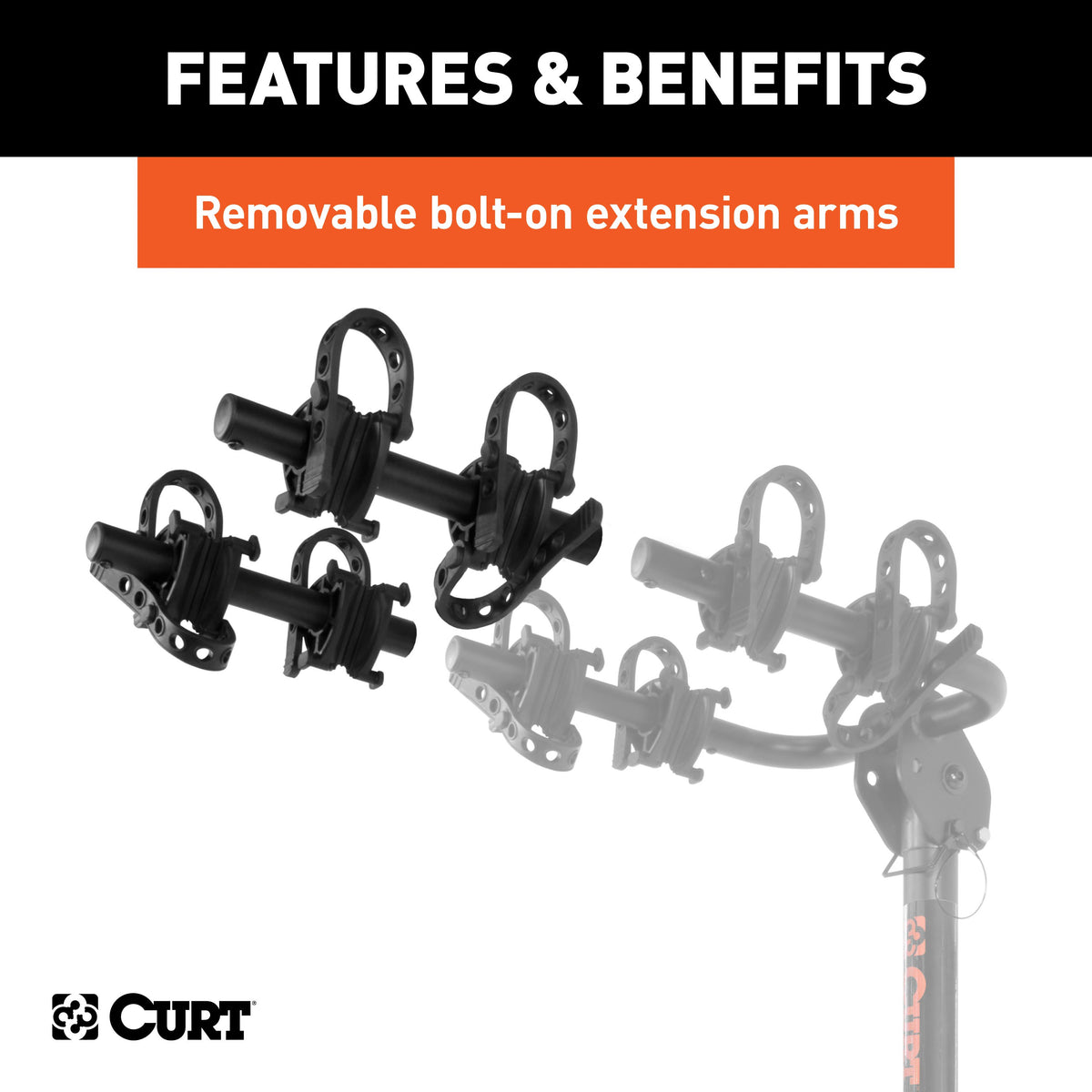 CURT 18030 Extendable Trailer Hitch Bike Rack Mount, Fits 1-1/4, 2-Inch Receiver, 2 or 4 Bicycles