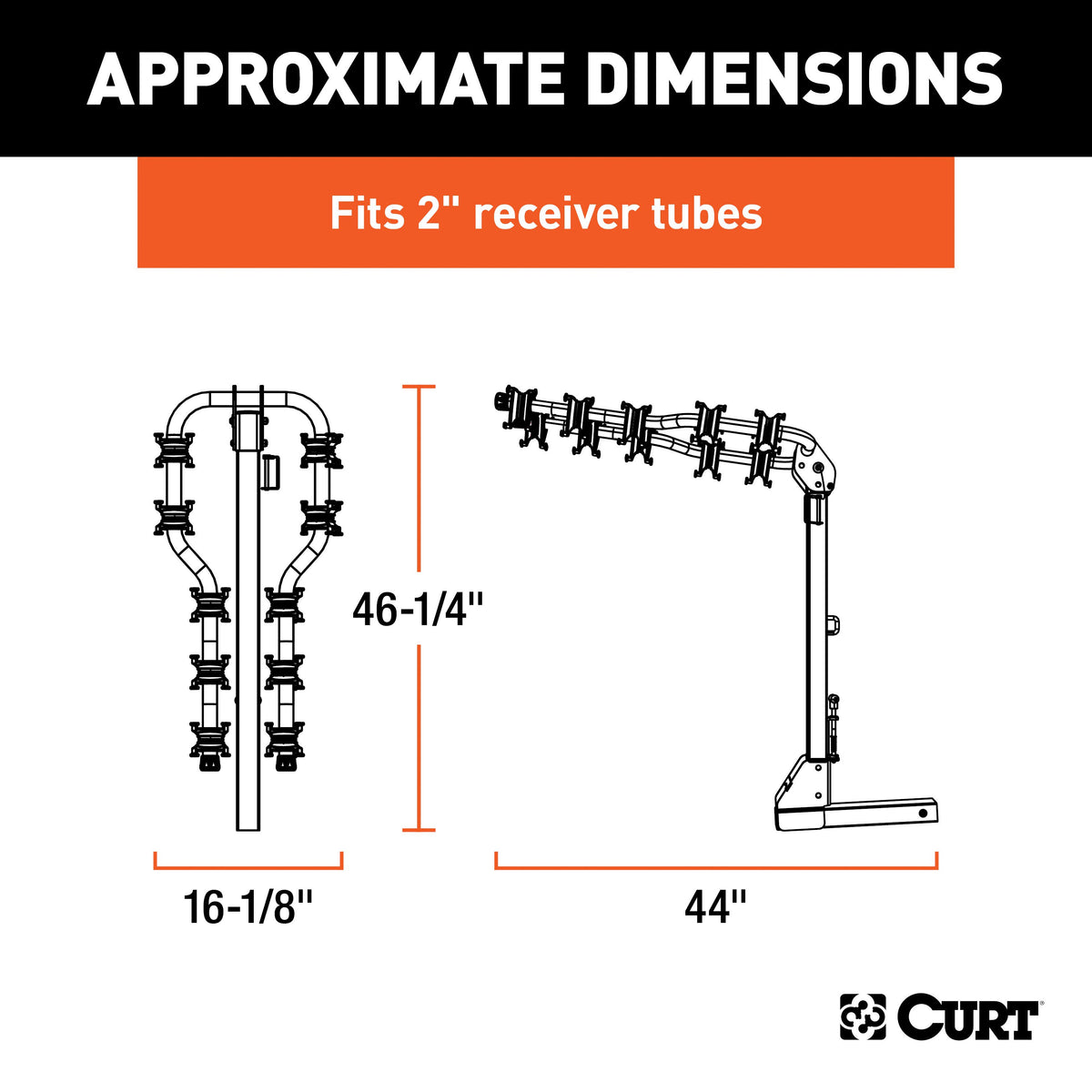 CURT 18065 Premium Trailer Hitch Bike Rack Mount, Fits 2-Inch Receiver, 5 Bicycles