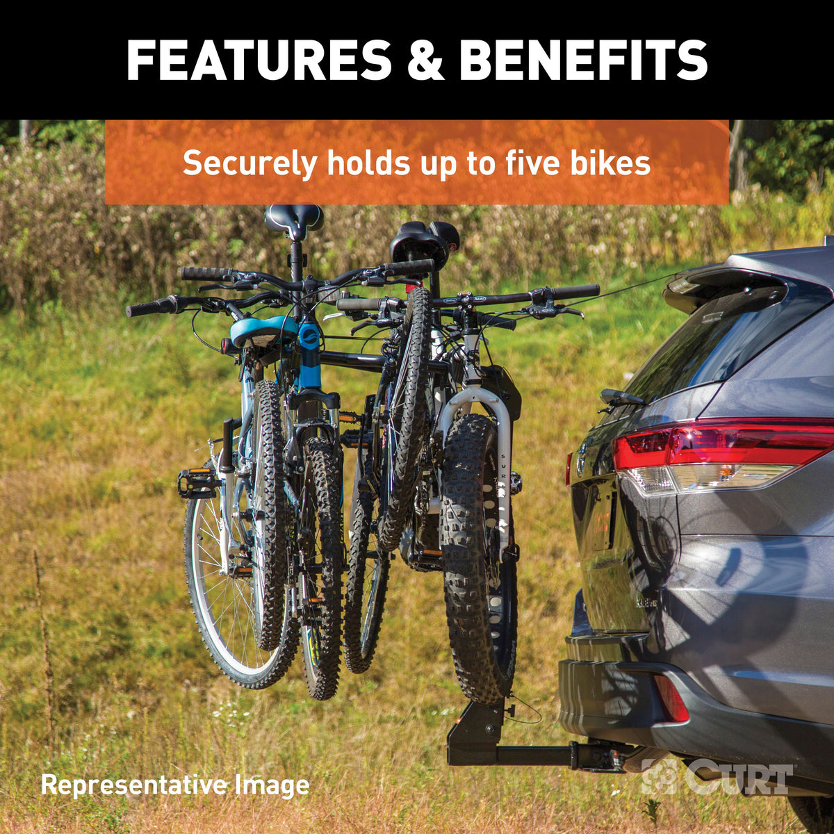 CURT 18065 Premium Trailer Hitch Bike Rack Mount, Fits 2-Inch Receiver, 5 Bicycles