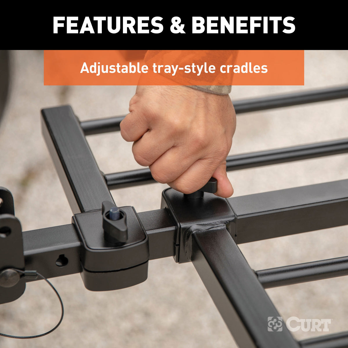 CURT 18087 Secure Locking Tray-Style Trailer Hitch Bike Rack Mount, Fits 2-Inch Receiver, 4 Bicycles