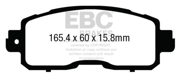 EBC 13+ Nissan Altima 2.5 (L33) Sedan Yellowstuff Front Brake Pads - DP43011R for 2013-2023 Nissan Altima - front view