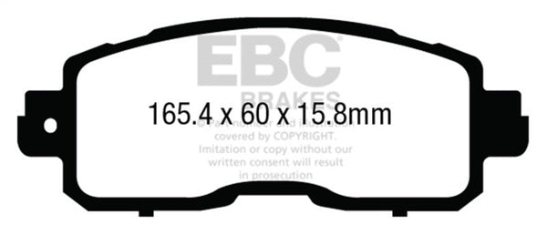EBC 13+ Nissan Altima 2.5 (L33) Sedan Yellowstuff Front Brake Pads - DP43011R for 2013-2023 Nissan Altima - front view