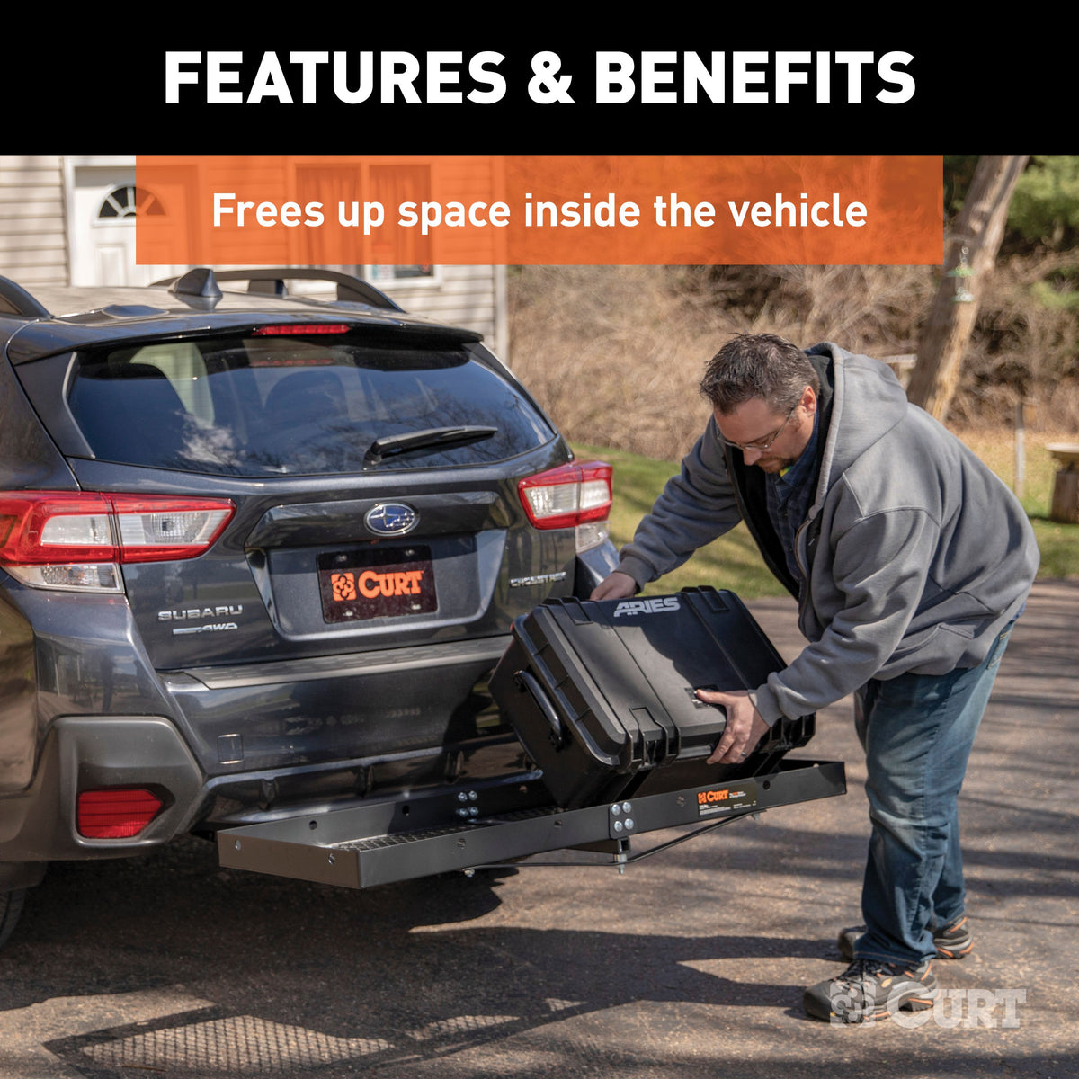 CURT 18110 48 x 20-Inch Tray Hitch Cargo Carrier, 300 lbs Capacity, 1-1/4, 2-In Adapter Shank