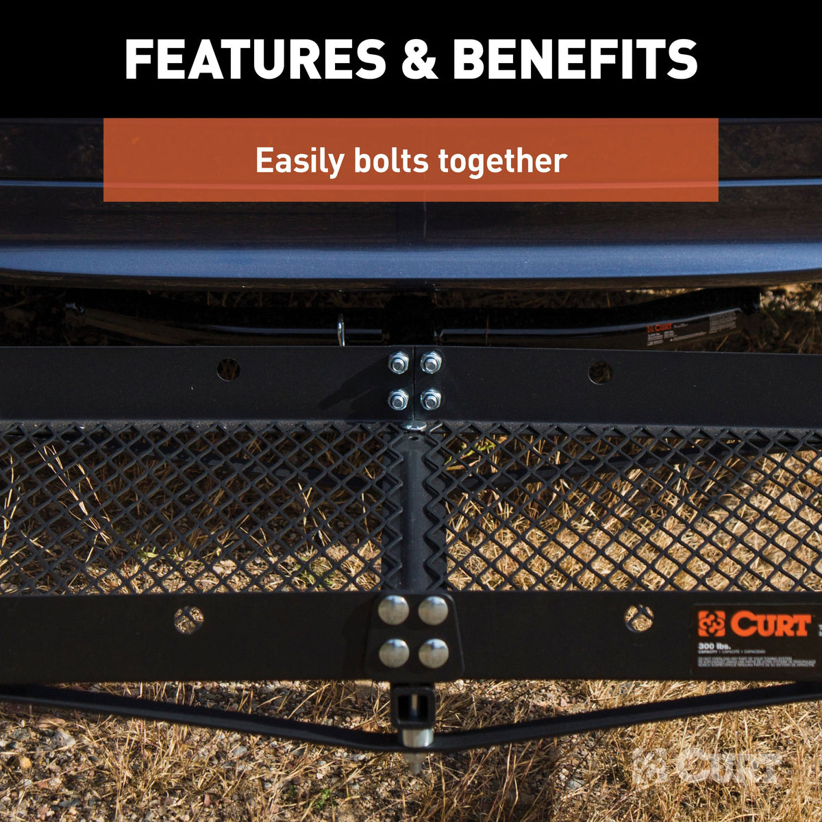 CURT 18110 48 x 20-Inch Tray Hitch Cargo Carrier, 300 lbs Capacity, 1-1/4, 2-In Adapter Shank