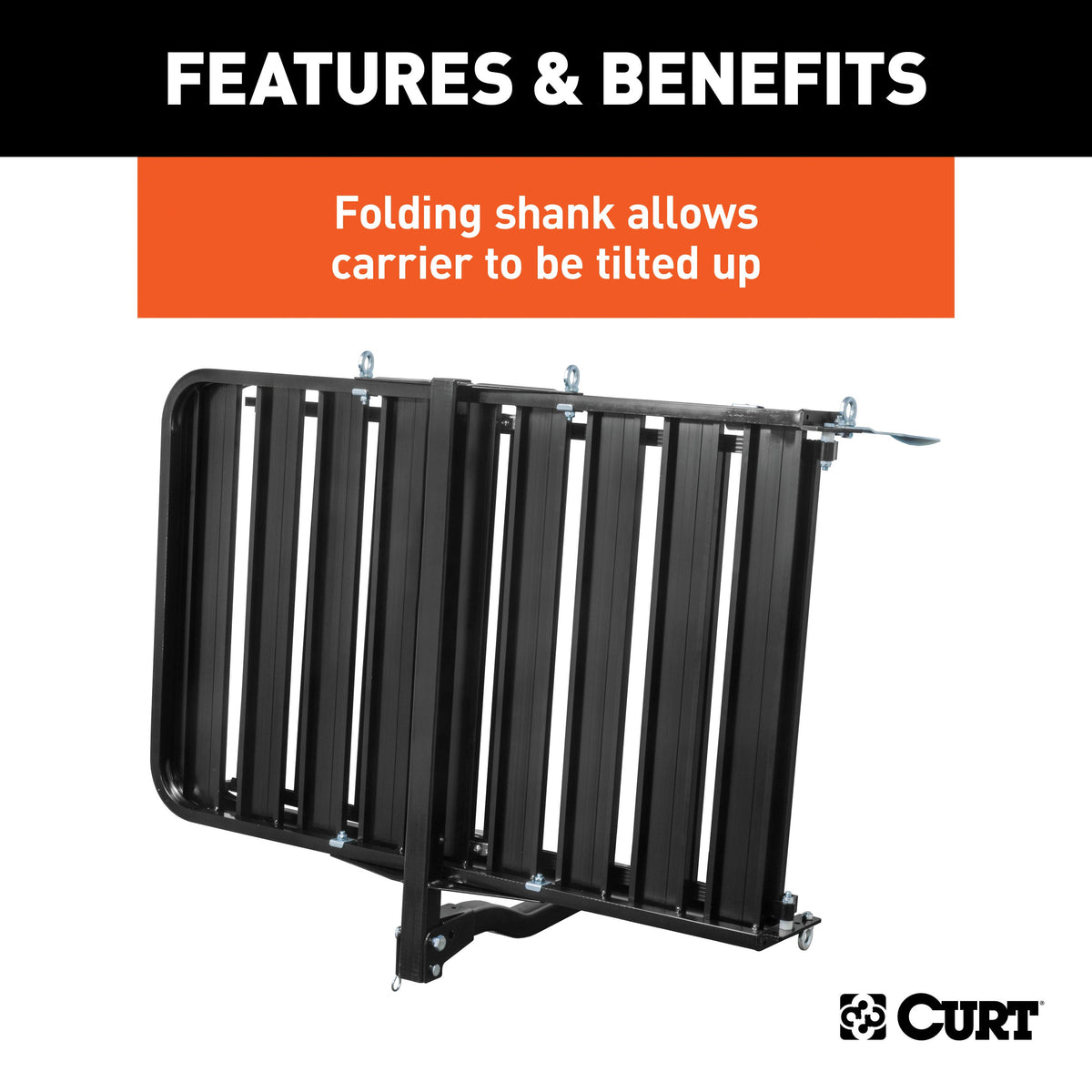 CURT 18112 50 x 30-1/2-Inch Black Aluminum Hitch Cargo Carrier with Ramp, 2-In Folding Shank