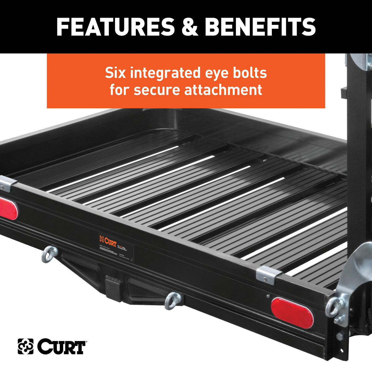 CURT 18112 50 x 30-1/2-Inch Black Aluminum Hitch Cargo Carrier with Ramp, 2-In Folding Shank