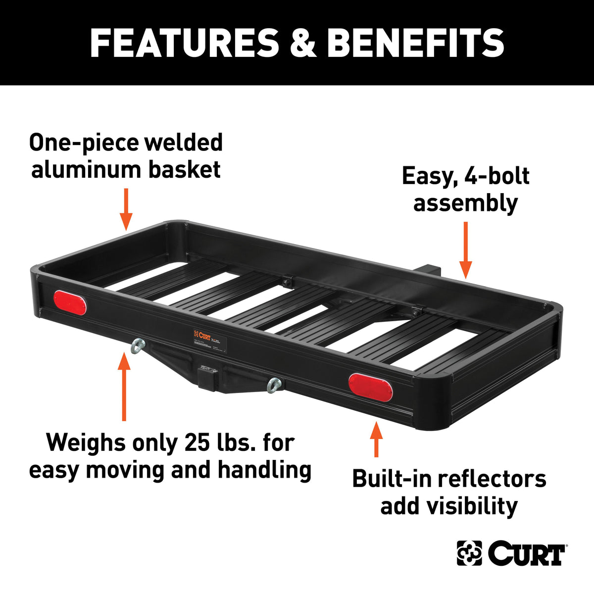 CURT 18113 49 x 22-1/2-Inch Black Aluminum Hitch Cargo Carrier, 500 lbs Capacity, 2-In Fixed Shank