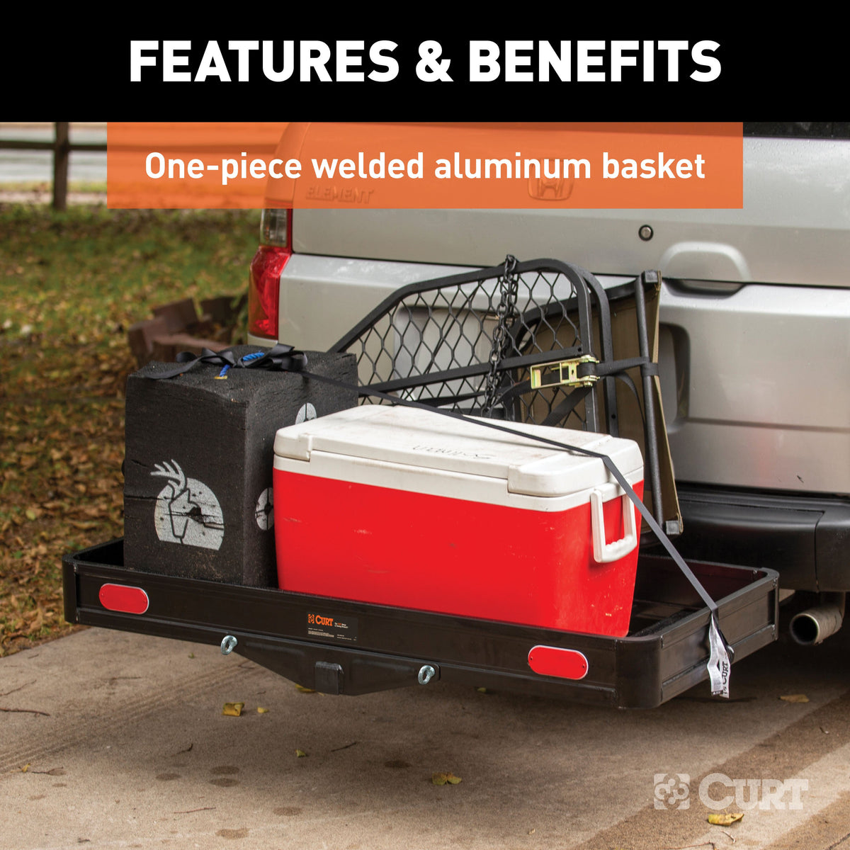 CURT 18113 49 x 22-1/2-Inch Black Aluminum Hitch Cargo Carrier, 500 lbs Capacity, 2-In Fixed Shank
