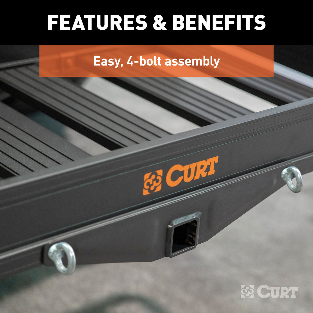 CURT 18113 49 x 22-1/2-Inch Black Aluminum Hitch Cargo Carrier, 500 lbs Capacity, 2-In Fixed Shank