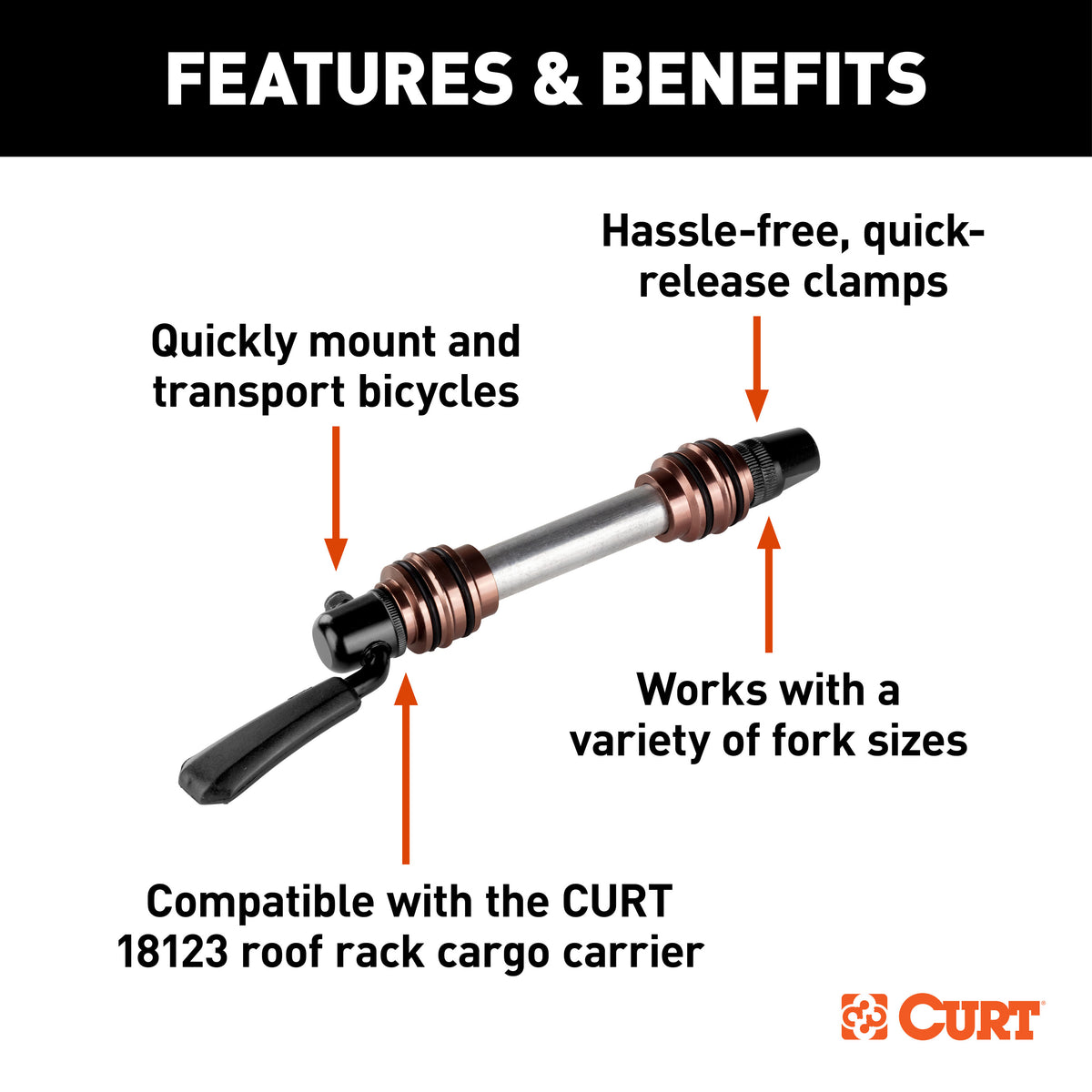 CURT 18125 Quick-release Bike Mount Accessory for 18123 Roof Rack