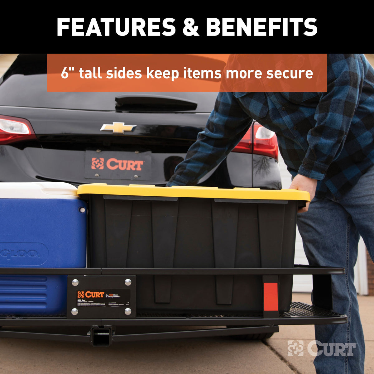 CURT 18151 60 x 20-Inch Basket Hitch Cargo Carrier, 500 lbs Capacity, Black Steel, 2-In Folding Shank