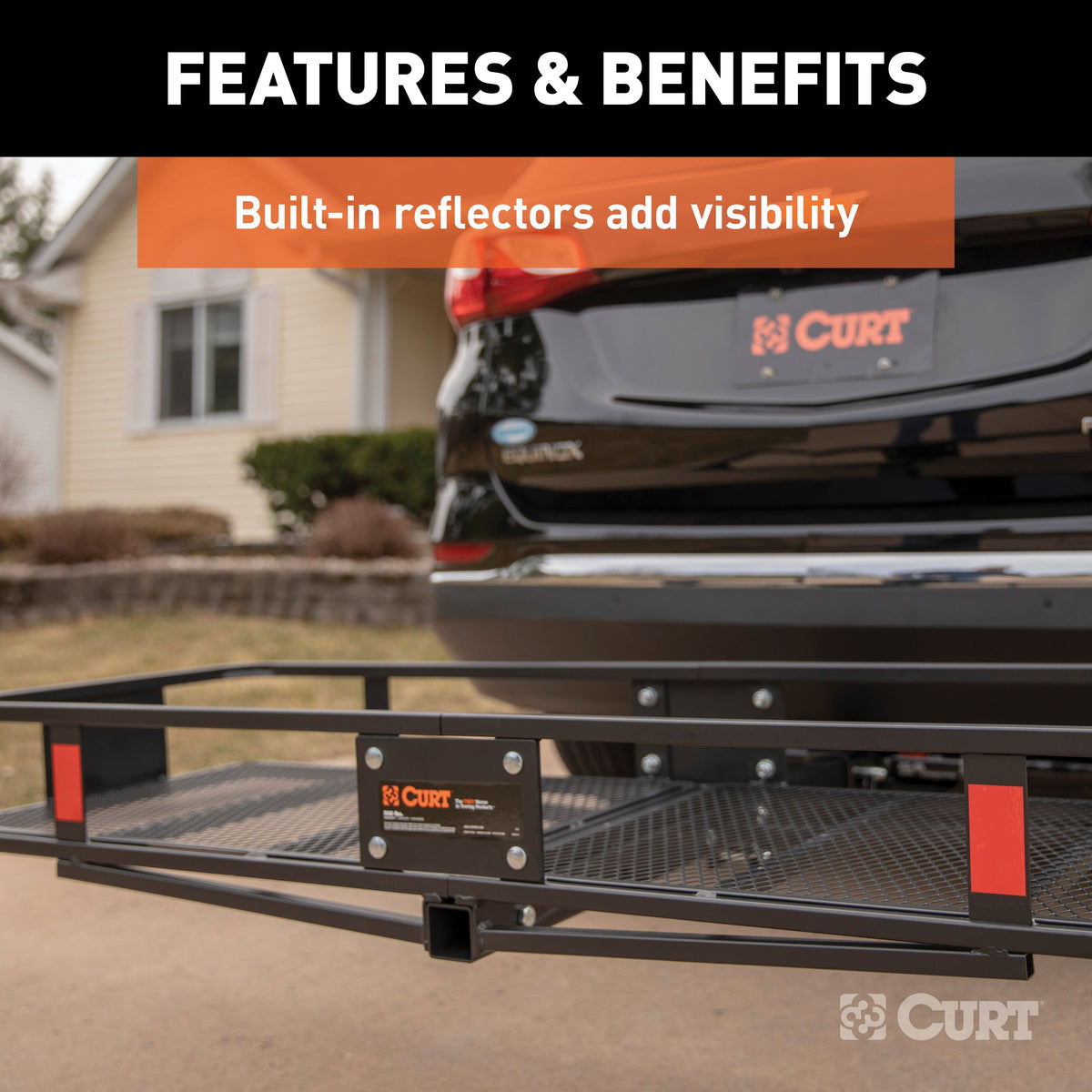 CURT 18151 60 x 20-Inch Basket Hitch Cargo Carrier, 500 lbs Capacity, Black Steel, 2-In Folding Shank