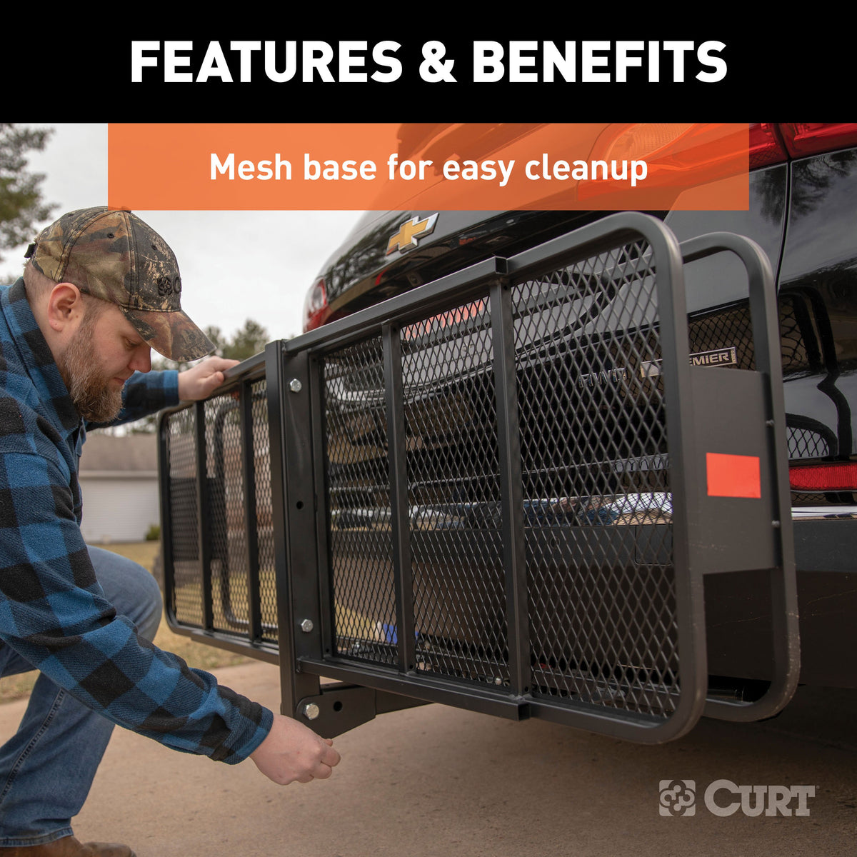CURT 18151 60 x 20-Inch Basket Hitch Cargo Carrier, 500 lbs Capacity, Black Steel, 2-In Folding Shank