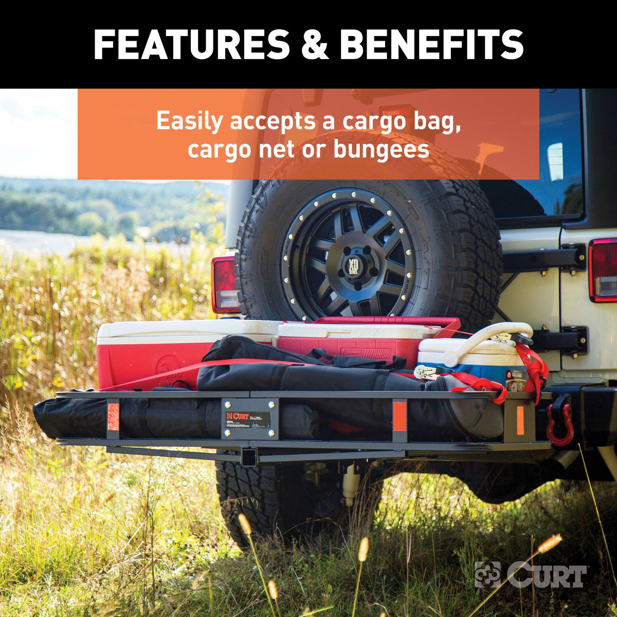 CURT 18151 60 x 20-Inch Basket Hitch Cargo Carrier, 500 lbs Capacity, Black Steel, 2-In Folding Shank