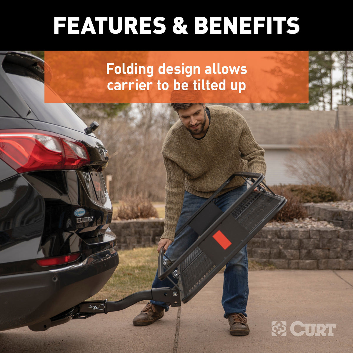 CURT 18153 60 x 24-Inch Basket Hitch Cargo Carrier, 500 lbs Capacity, Black Steel, 2-In Folding Shank