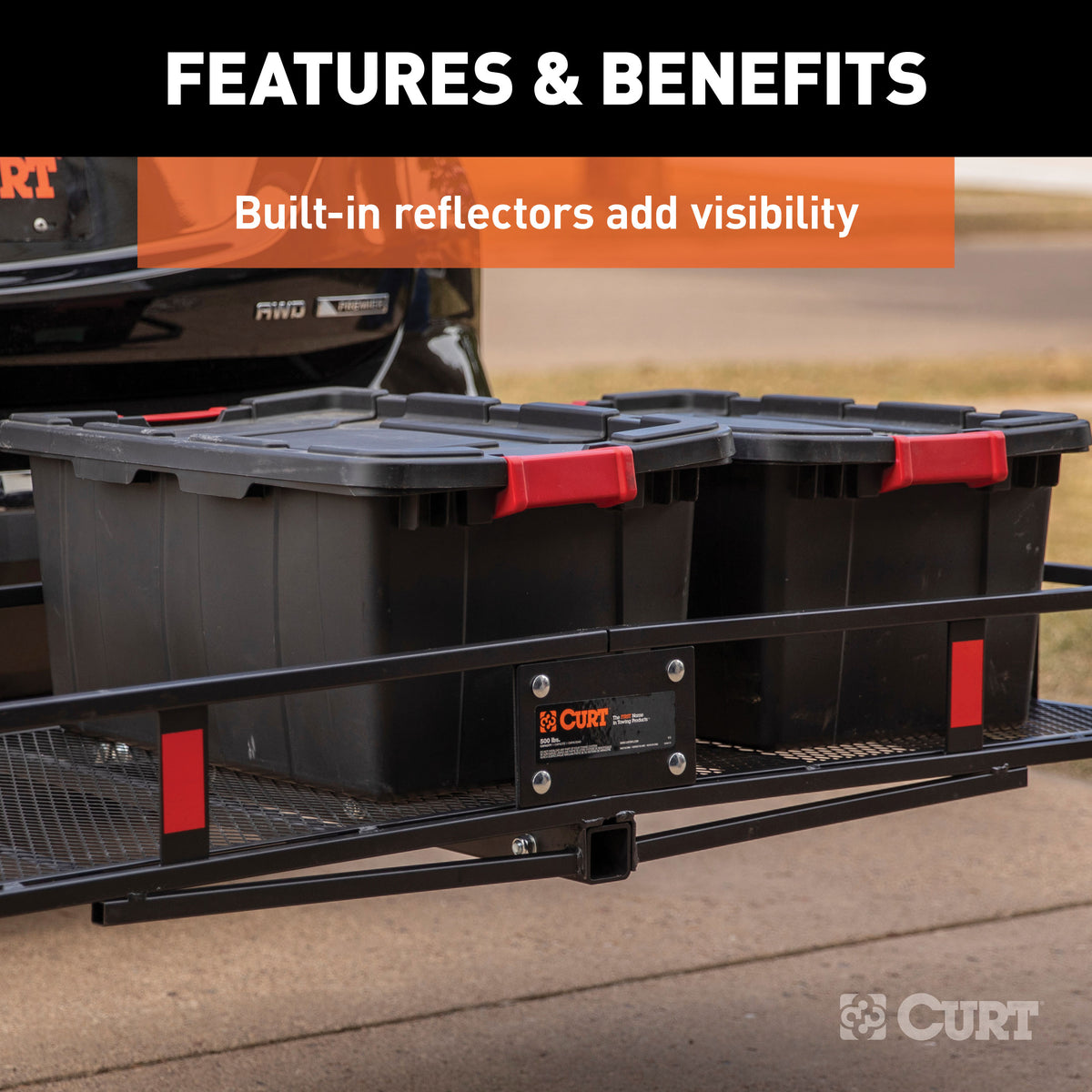 CURT 18153 60 x 24-Inch Basket Hitch Cargo Carrier, 500 lbs Capacity, Black Steel, 2-In Folding Shank