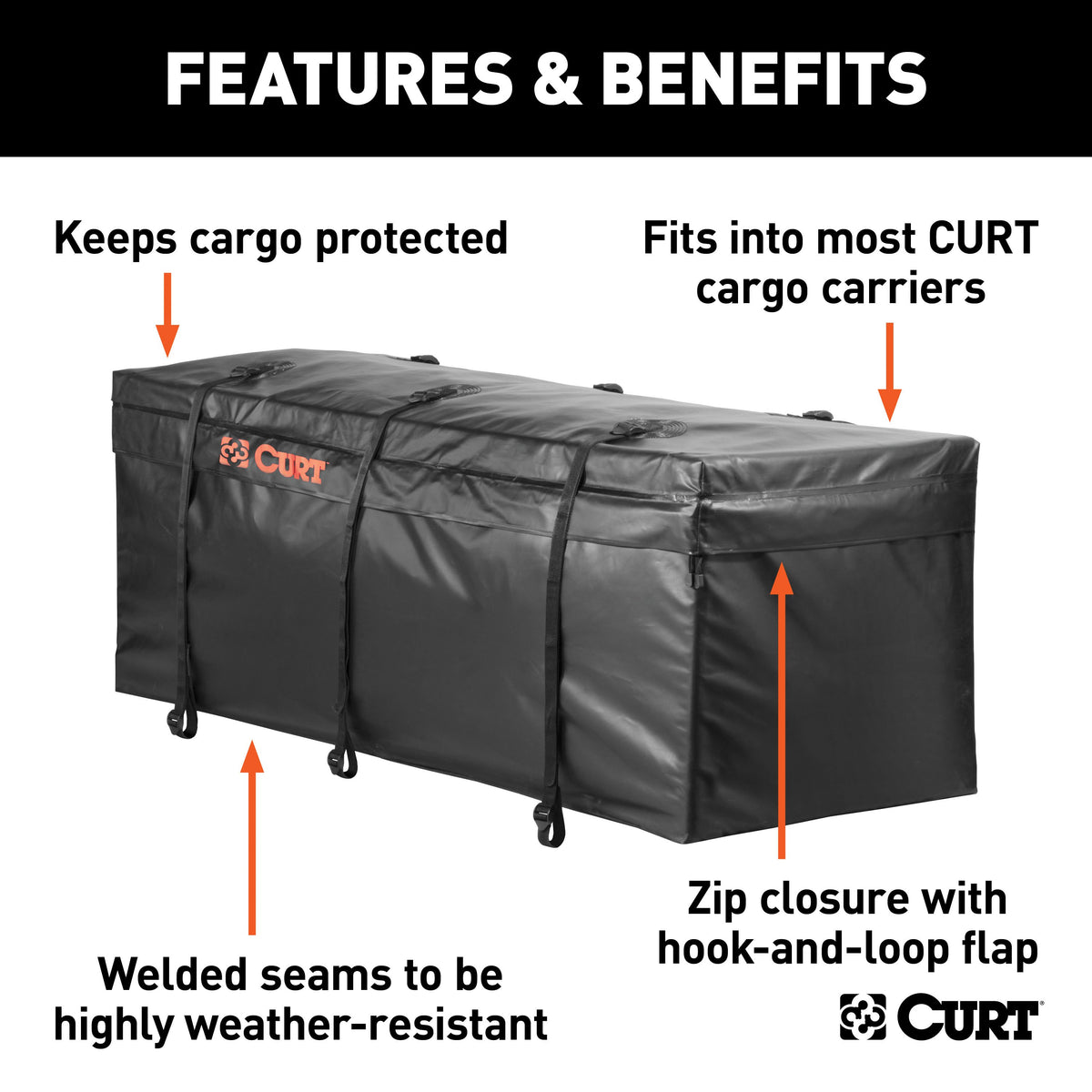 CURT 18210 56 x 18 x 21-Inch Weather-Resistant Black Vinyl Cargo Bag for Hitch Carrier