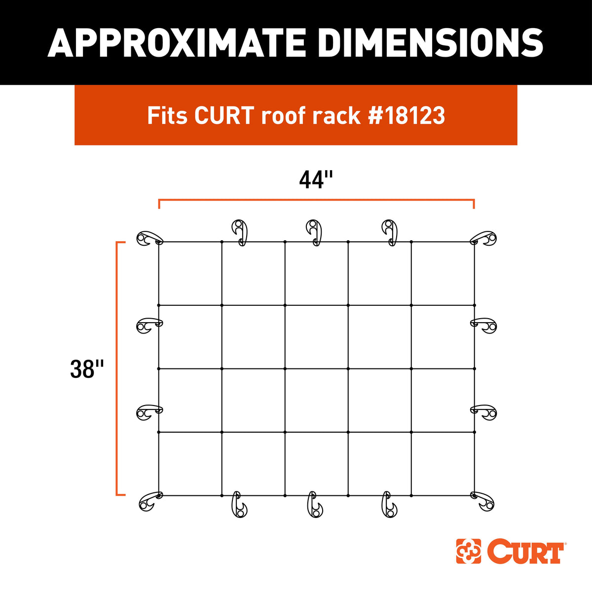 CURT 18218 44 x 36-Inch Elastic Cargo Net with Hooks for Roof Basket