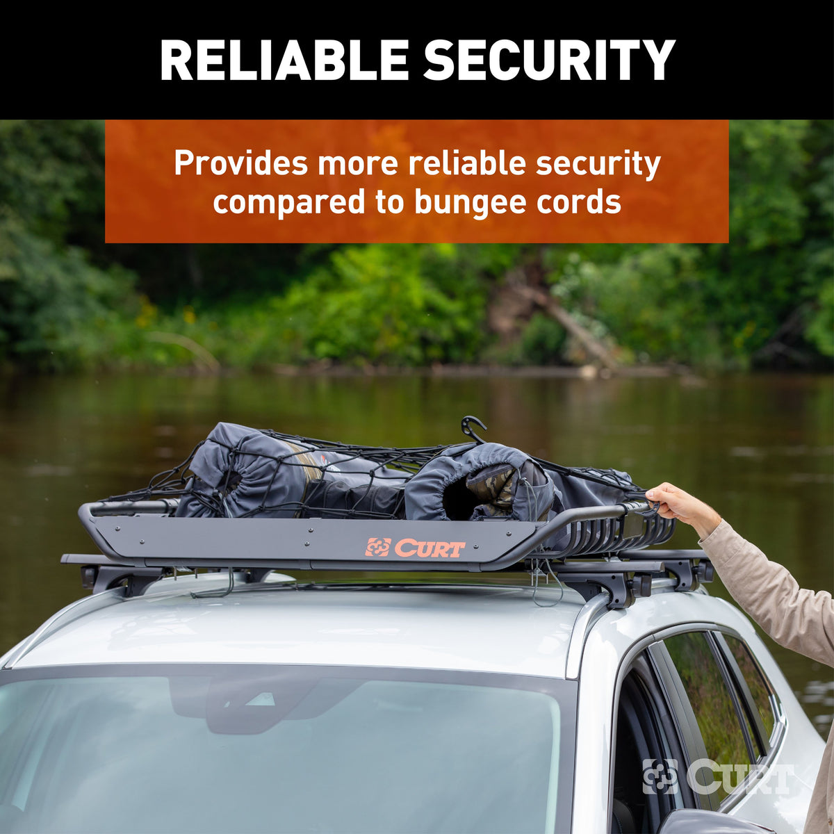 CURT 18218 44 x 36-Inch Elastic Cargo Net with Hooks for Roof Basket