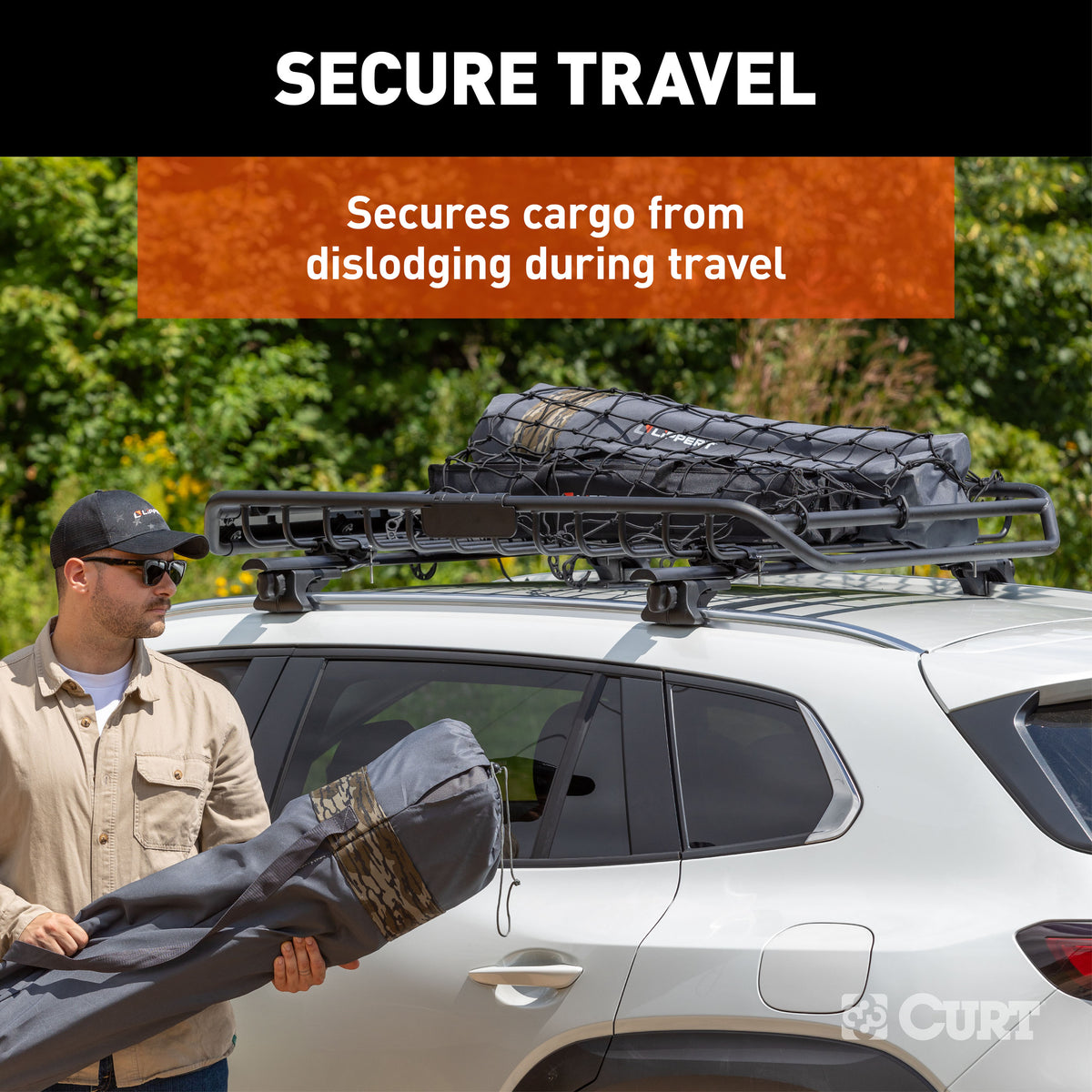 CURT 18218 44 x 36-Inch Elastic Cargo Net with Hooks for Roof Basket