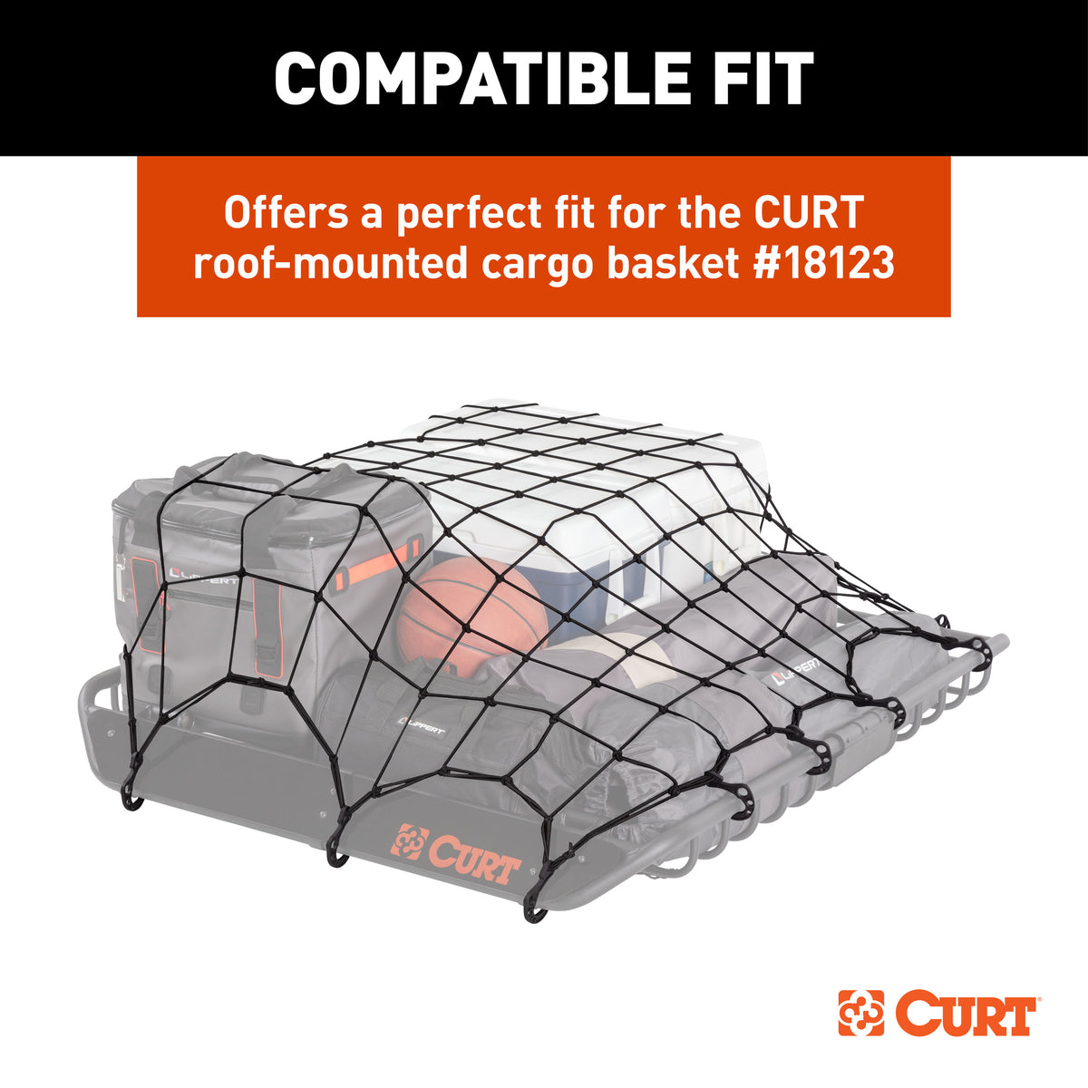 CURT 18218 44 x 36-Inch Elastic Cargo Net with Hooks for Roof Basket