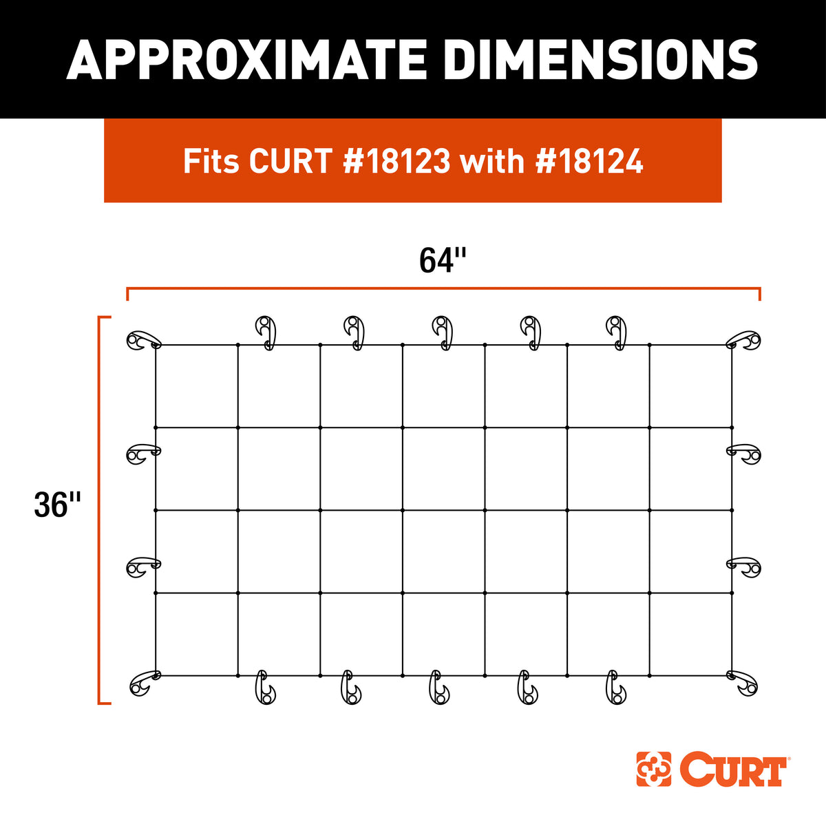 CURT 18219 64 x 36-Inch Elastic Cargo Net with Hooks for Extended Roof Basket