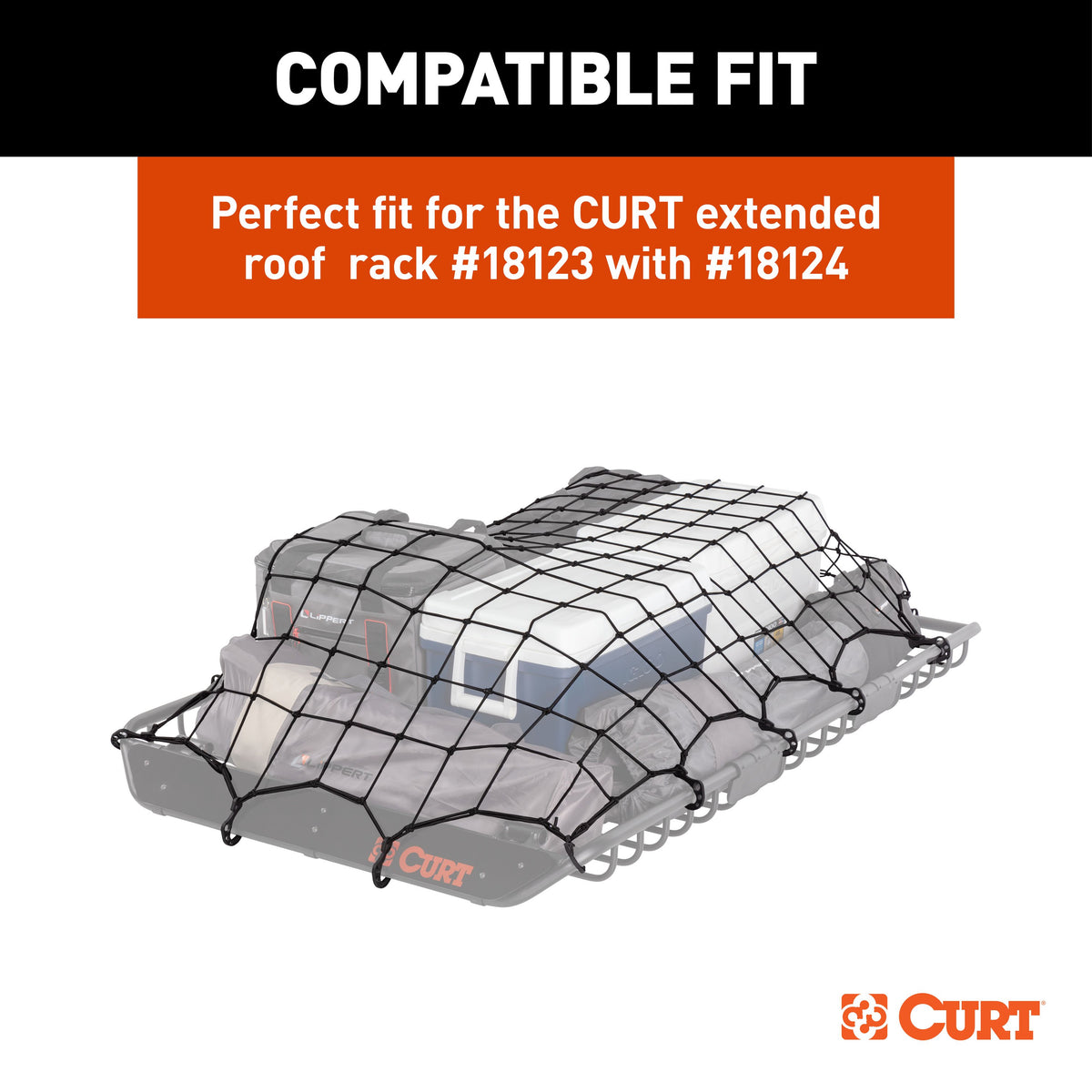 CURT 18219 64 x 36-Inch Elastic Cargo Net with Hooks for Extended Roof Basket