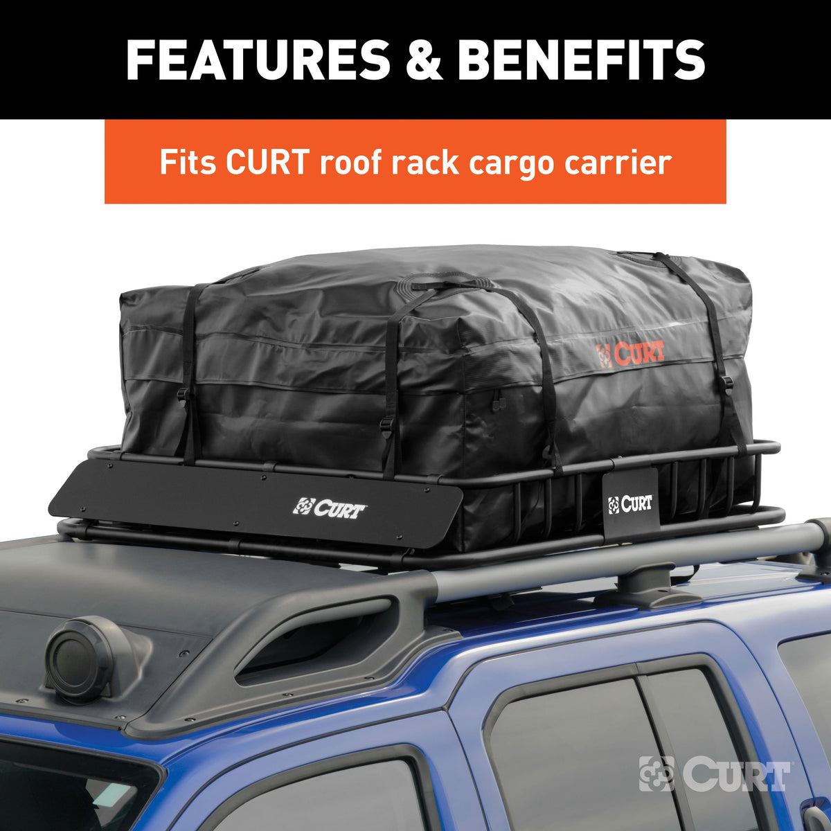 CURT 18220 38 x 34 x 18-Inch Weather-Resistant Black Vinyl Cargo Bag for Roof Basket