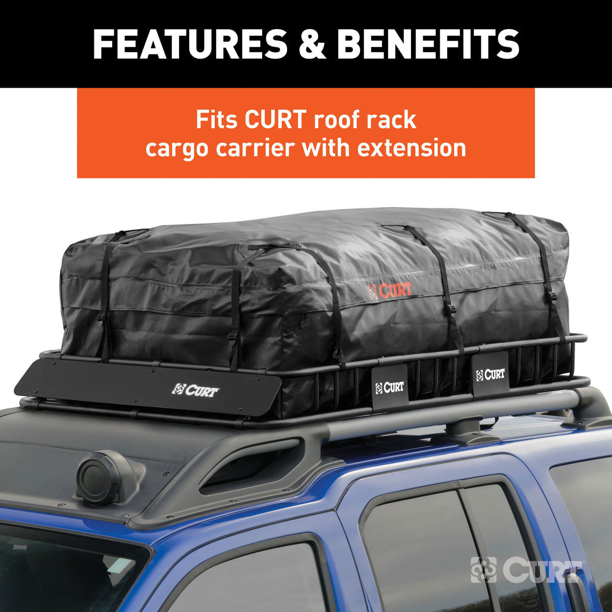 CURT 18221 59 x 34 x 18-Inch Weather-Resistant Black Vinyl Roof Rack Cargo Bag for Roof Basket