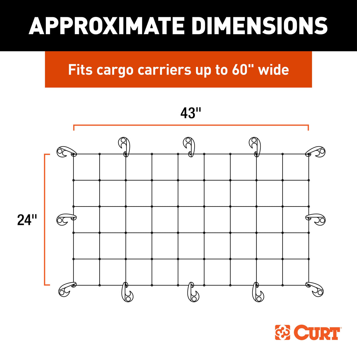 CURT 18223 43 x 24-Inch Elastic Cargo Net with Hooks for Hitch Carrier