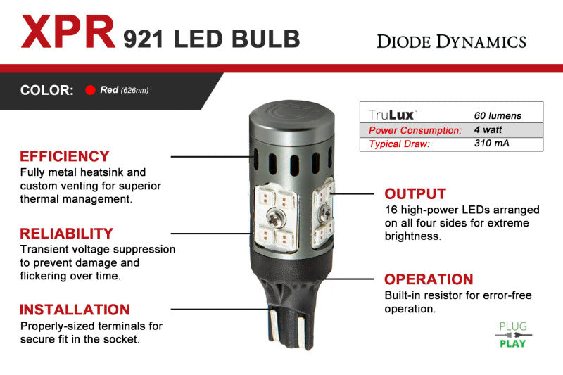 Diode Dynamics 921 XPR LED Bulb - Red (Single) - DD0395S