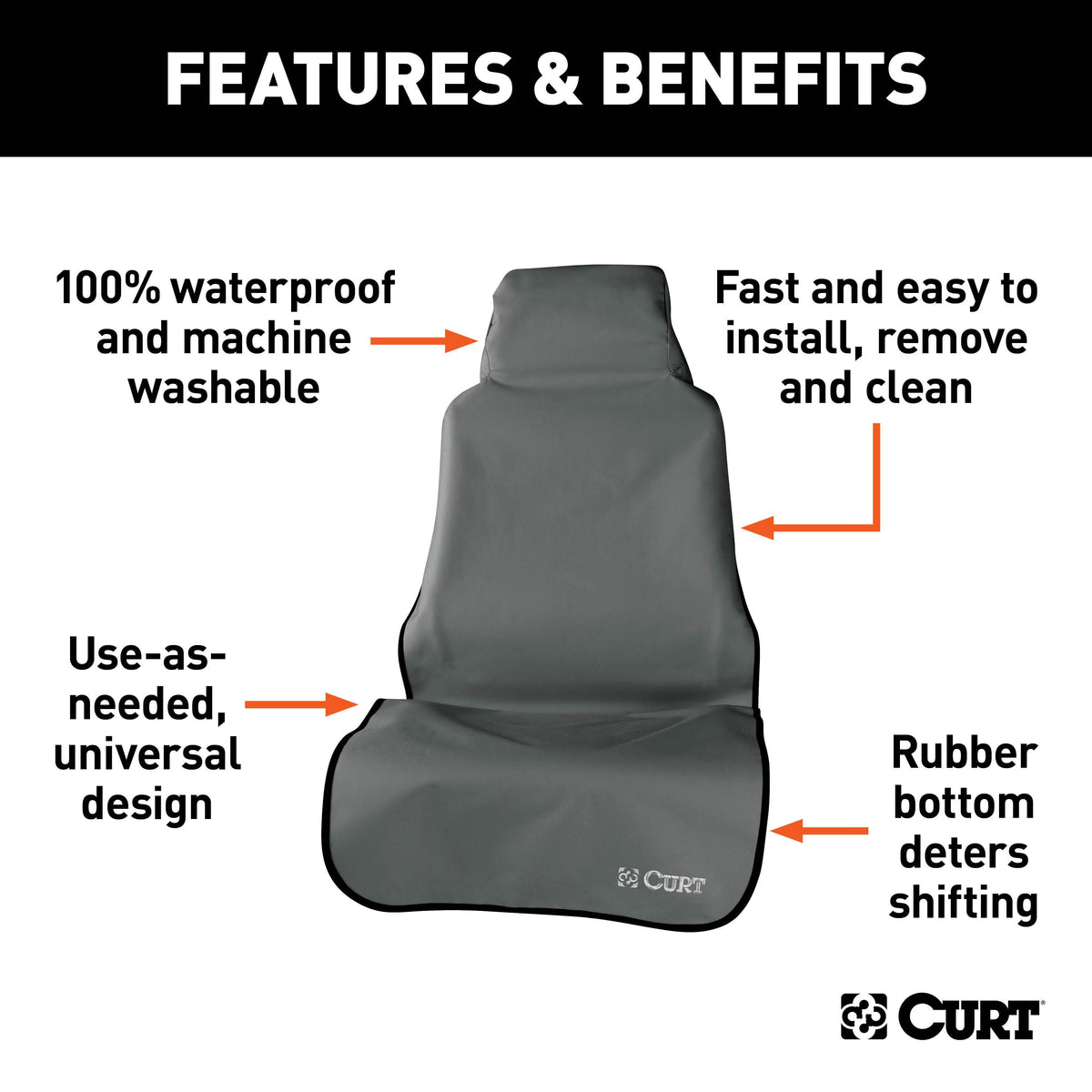 CURT 18500 Seat Defender 58-Inch x 23-Inch Grey Waterproof Universal Bucket Car Seat Cover Protector