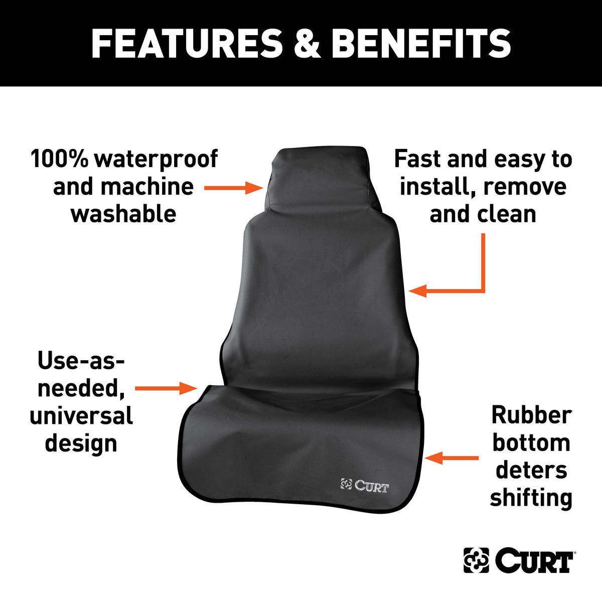 CURT 18501 Seat Defender 58-Inch x 23-Inch Black Waterproof Universal Bucket Car Seat Cover Protector