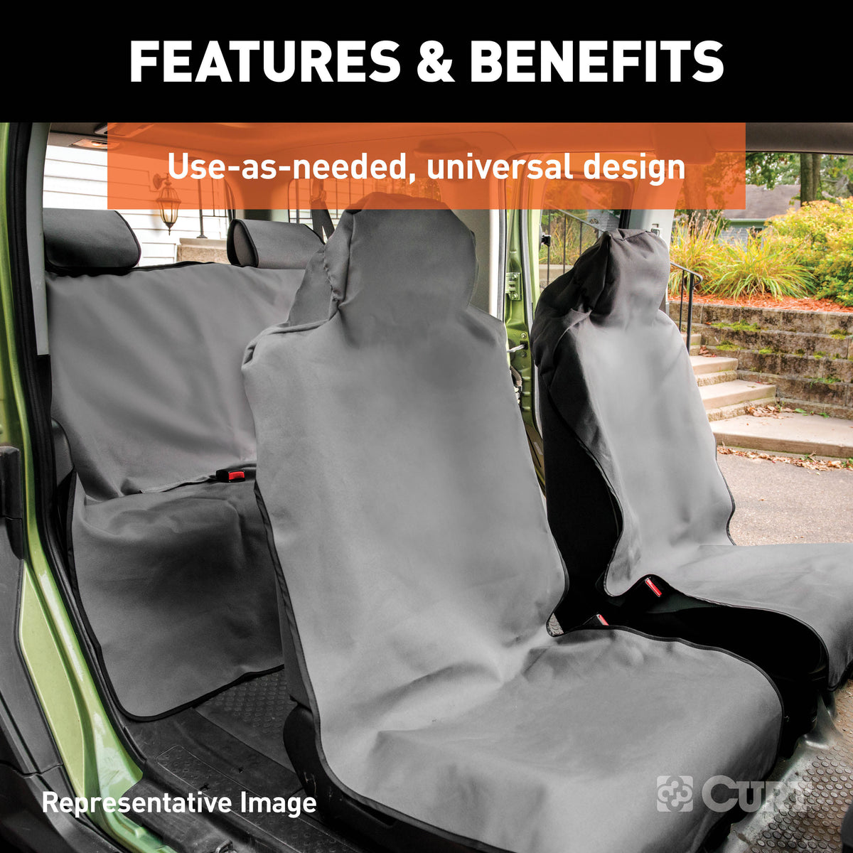 CURT 18502 Seat Defender 58-Inch x 23-Inch Brown Waterproof Universal Bucket Car Seat Cover Protector