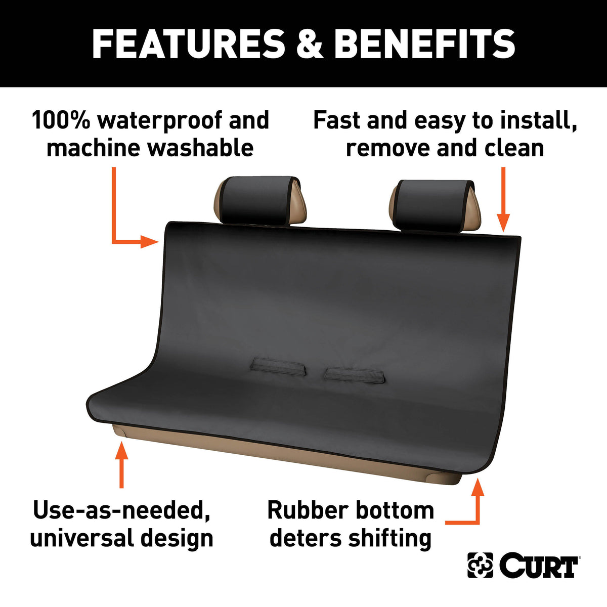 CURT 18511 Seat Defender 58-Inch x 55-Inch Black Waterproof Universal Bench Car Seat Cover Protector