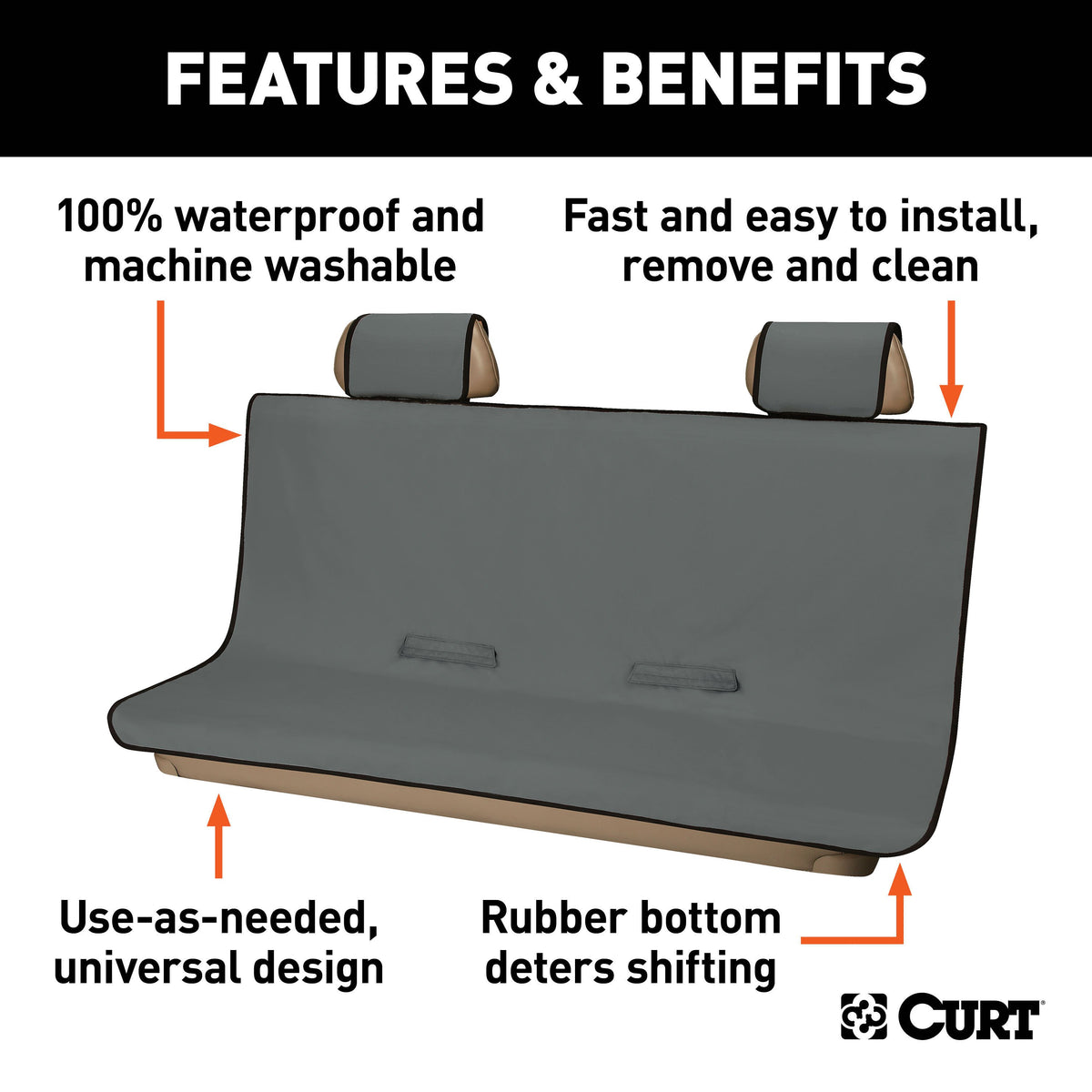 CURT 18520 Seat Defender 58-Inch x 63-Inch Grey Waterproof Universal Extra-Large Bench Truck Seat Cover Protector