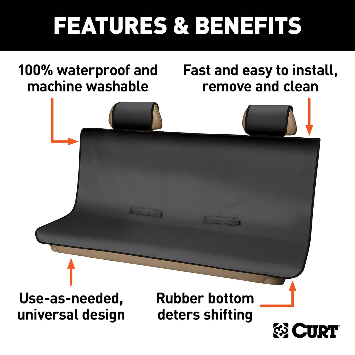 CURT 18521 Seat Defender 58-Inch x 63-Inch Black Waterproof Universal Extra-Large Bench Truck Seat Cover Protector