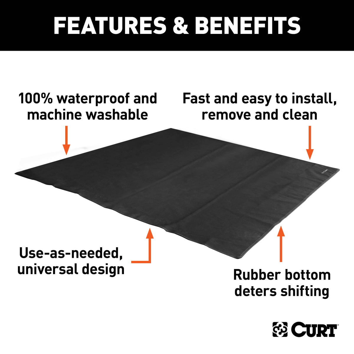 CURT 18530 Seat Defender 60 x 60-Inch Black Waterproof Cargo Mat Trunk Liner Protector